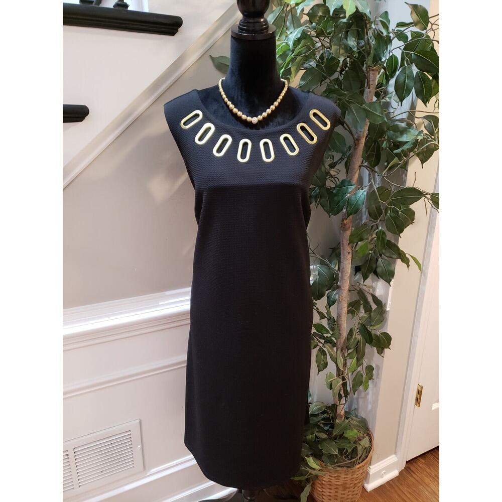 Blooming Rose Womens Black Metal Trimmed Round Neck Knee Length Shift Dress 2X